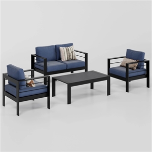 4-Piece Modern Aluminum Patio Conversation Set - 4-Seat Outdoor - Blue