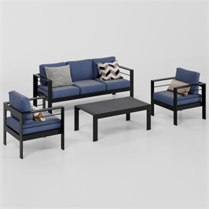 4-Piece Modern Aluminum Patio Conversation Set - 5-Seat Outdoor - Blue