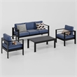 4-Piece Modern Aluminum Patio Conversation Set - 5-Seat Outdoor - Blue