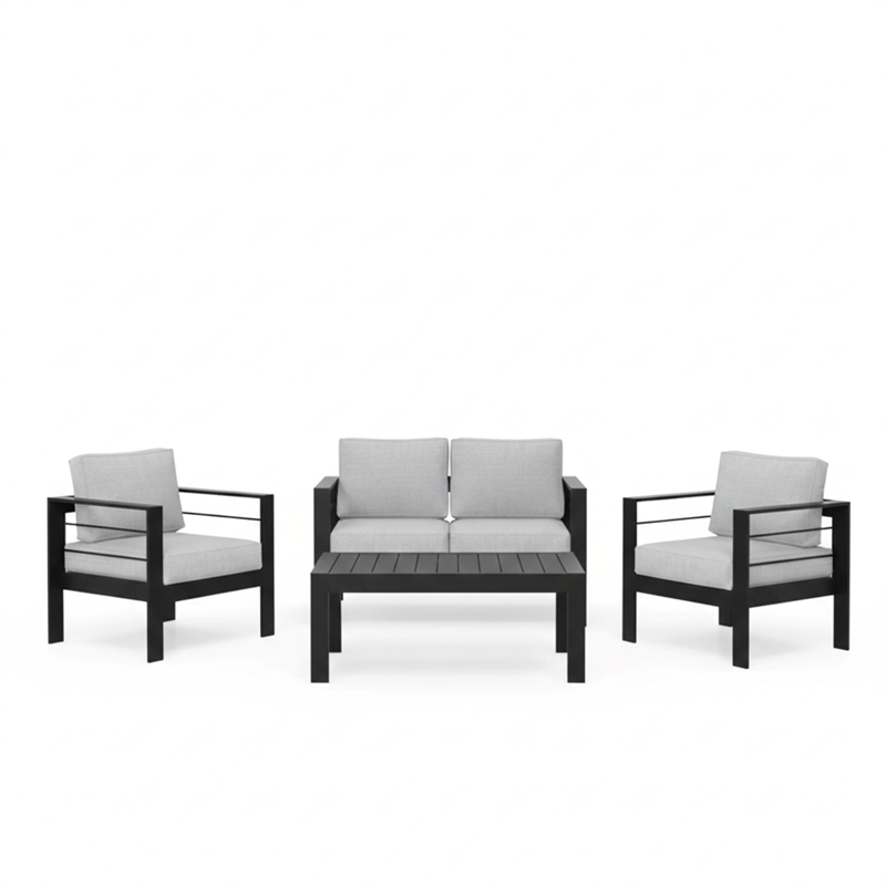 4-Piece Modern Aluminum Patio Conversation Set - 4-Seat - Light Gray