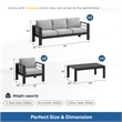 4-Piece Modern Aluminum Patio Conversation Set - 5-Seat - Light Gray