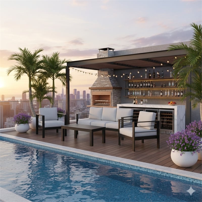4-Piece Modern Aluminum Patio Conversation Set - 5-Seat - Light Gray