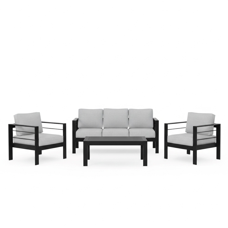 4-Piece Modern Aluminum Patio Conversation Set - 5-Seat - Light Gray