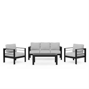 4-Piece Modern Aluminum Patio Conversation Set - 5-Seat - Light Gray