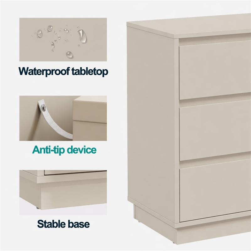 23.6 Wide Beige Large Morden Wood Nightstand with 3 Drawers (Set of 2)