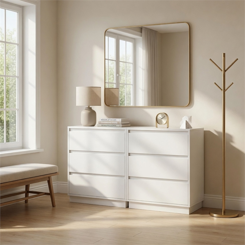 23.6 Wide White Large Morden Wood Nightstand with 3 Drawers (Set of 2)