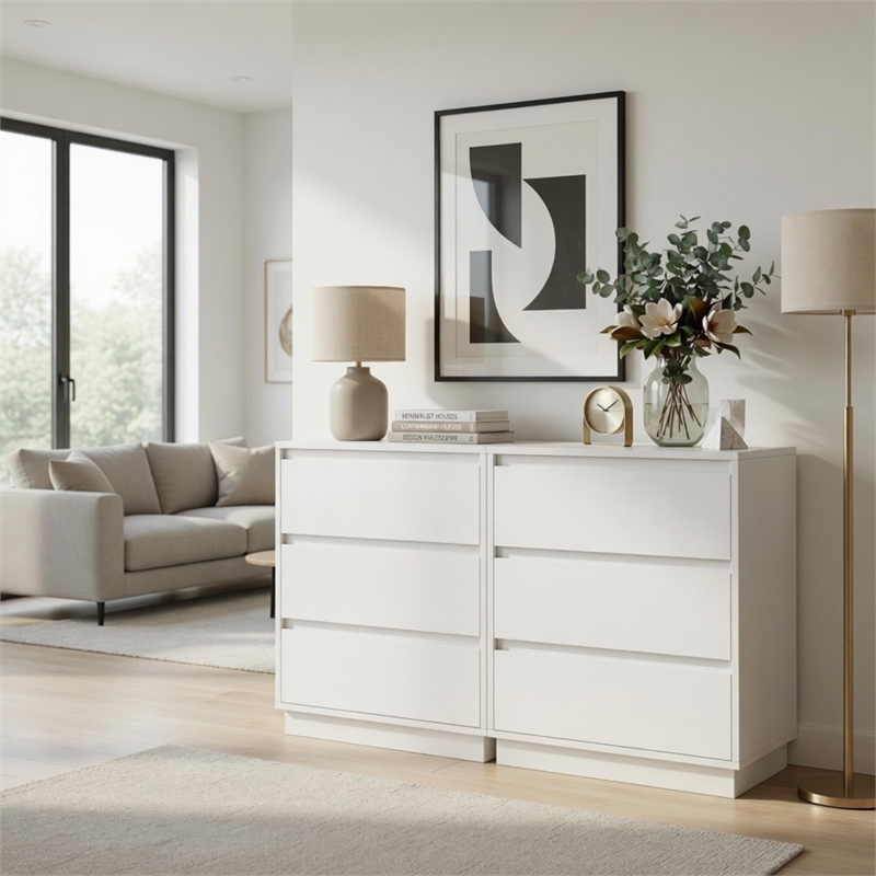 23.6 Wide White Large Morden Wood Nightstand with 3 Drawers (Set of 2)