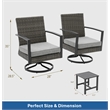 3-Piece Gray Swivel Rocker Patio Bistro Set with Side Table & Cushions
