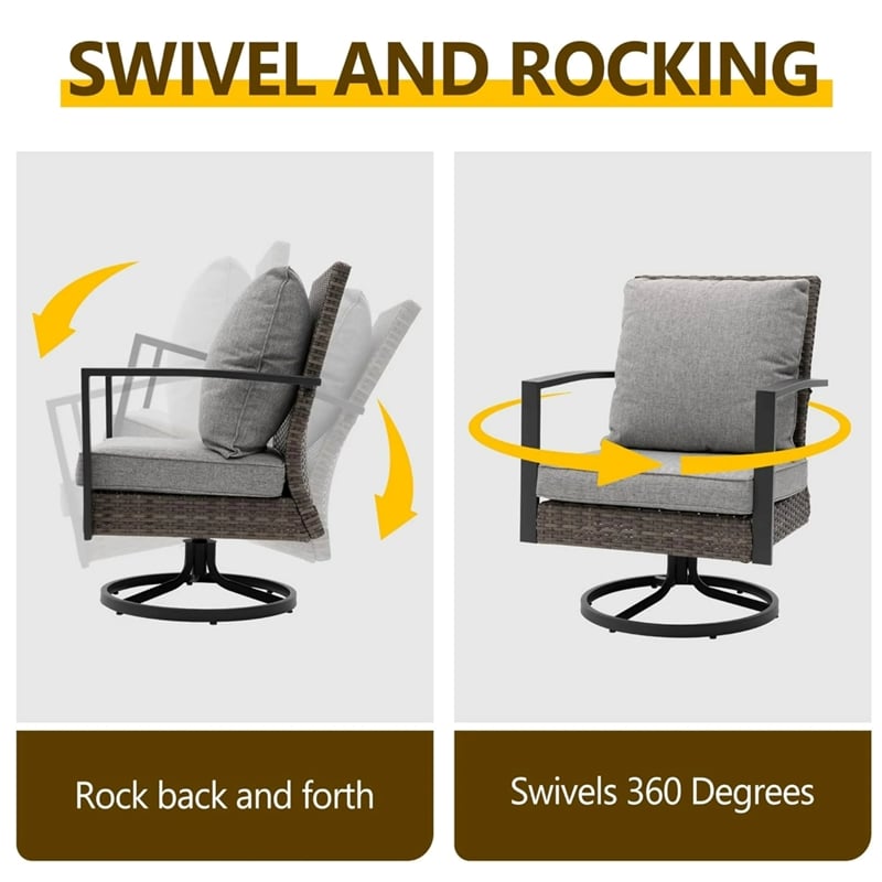 3-Piece Gray Swivel Rocker Patio Bistro Set with Side Table & Cushions