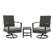 3-Piece Gray Swivel Rocker Patio Bistro Set with Side Table & Cushions