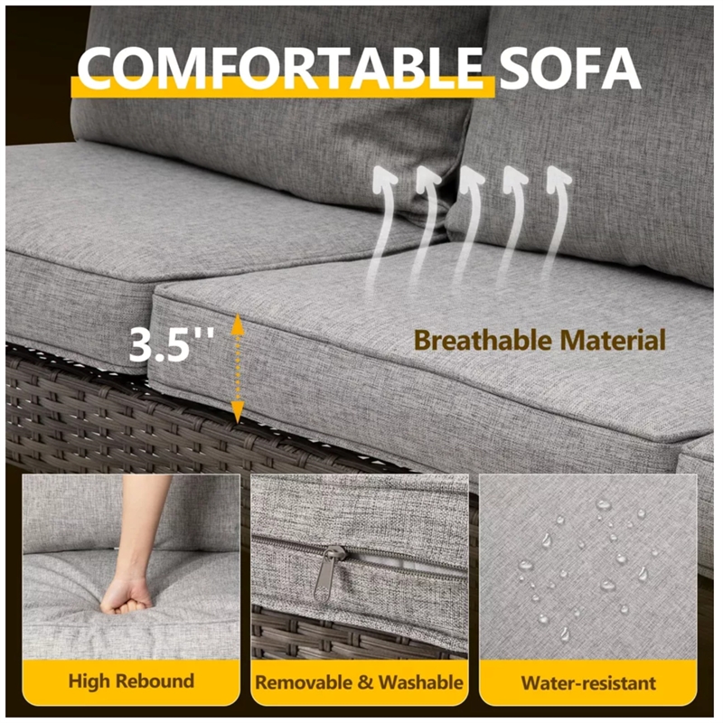 2-Piece Wicker Patio Conversation Set with Gray Cushions & Coffee Table