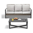 2-Piece Wicker Patio Conversation Set with Gray Cushions & Coffee Table