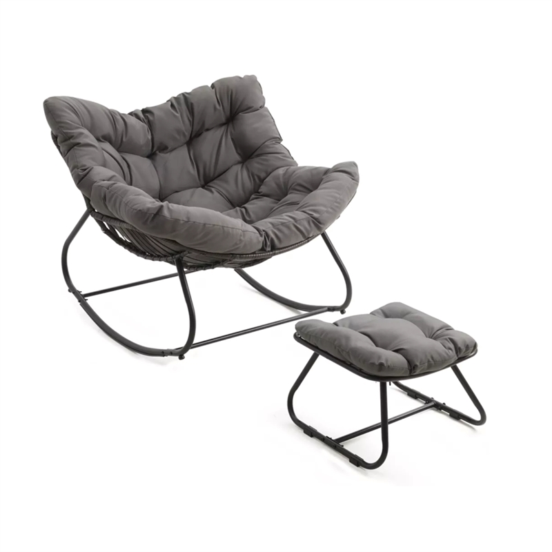 Dark Gray Egg Rocking Chair - Ottoman - All-Weather Wicker - Cushions