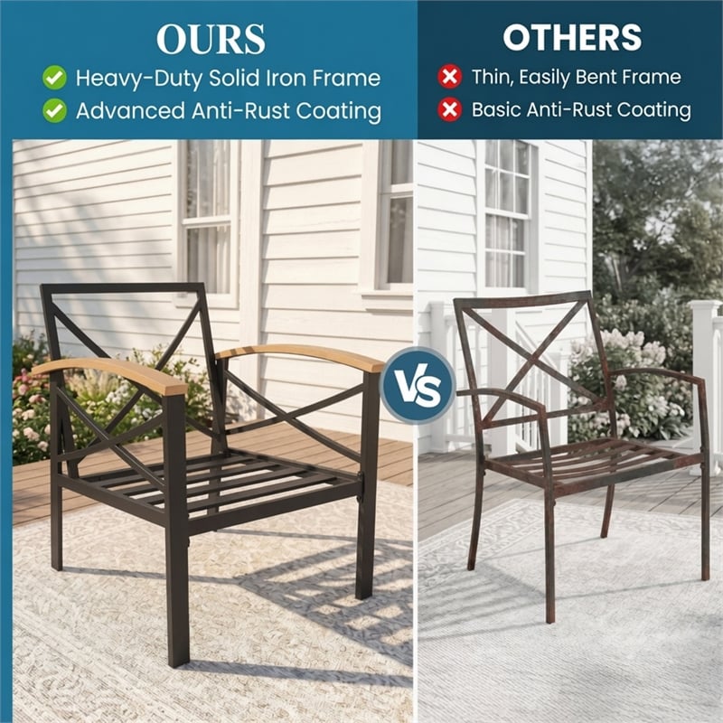 2 Pieces Havey-Duty Metal Outdoor Patio Armchair Set - All-Weather - Beige