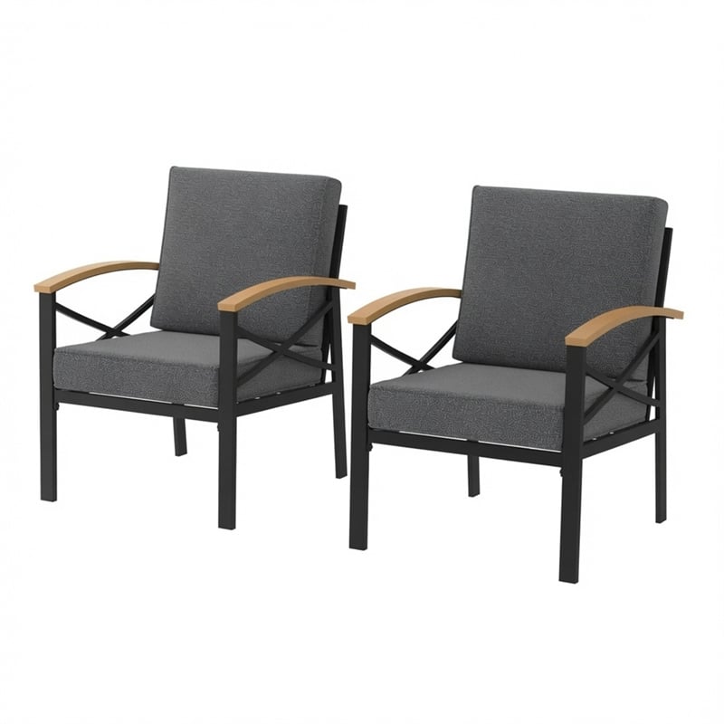 2 Pieces Havey-Duty Metal Outdoor Patio Armchair Set - All-Weather - Gray