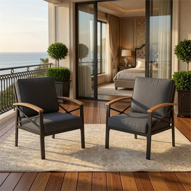 2 Pieces Havey-Duty Metal Outdoor Patio Armchair Set - All-Weather - Gray