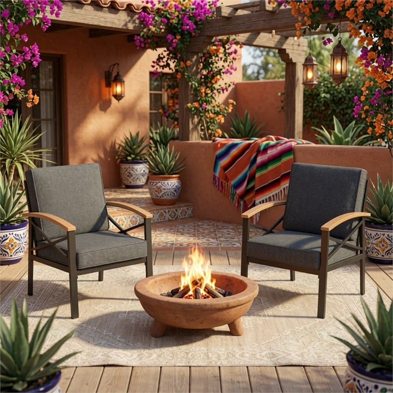 2 Pieces Havey-Duty Metal Outdoor Patio Armchair Set - All-Weather - Gray