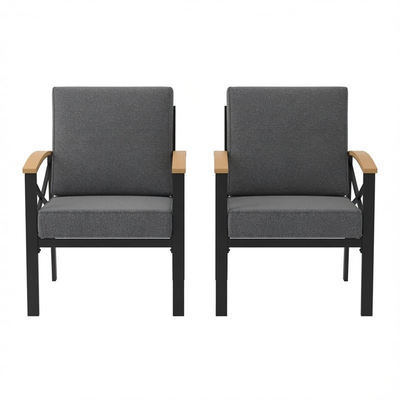 2 Pieces Havey-Duty Metal Outdoor Patio Armchair Set - All-Weather - Gray