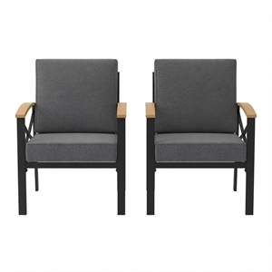 2 Pieces Havey-Duty Metal Outdoor Patio Armchair Set - All-Weather - Gray