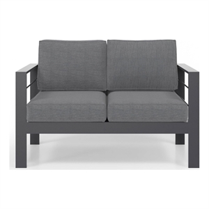 50&quot All-Weather Aluminum Patio Loveseat - Thick Dark Gray Cushions - Gray