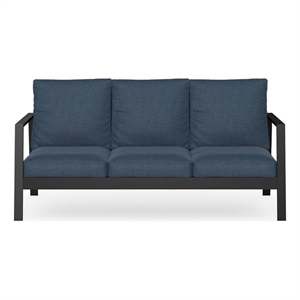 75&quot All-Weather Aluminum 3-seat Patio Sofa - Thick Blue Cushions - Black
