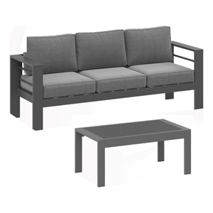 2 Pieces Outdoor Patio Set - All-Weather 75&quot 3-Seat Metal - Gray Frame