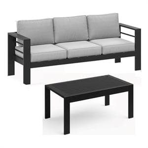 2 Pieces Outdoor Patio Set - All-Weather 75&quot 3-Seat Metal - Black Frame