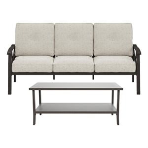 2 Piece Outdoor Patio Set - 70&quot All-Weather - Beige Cushions - Khaki Frame
