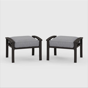 All-Weather 26&quot Width Metal Ottomans - Gray Cushions (Set of (Khaki Frame)
