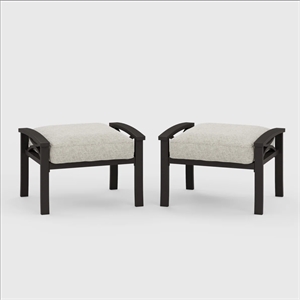 All-Weather 26&quot Width Metal Ottomans - Beige Cushions (Set of 2)
