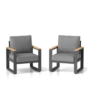 26.6&quot All-Weather Aluminum Patio Armchairs - Thick Gray Cushions (Set of 2)