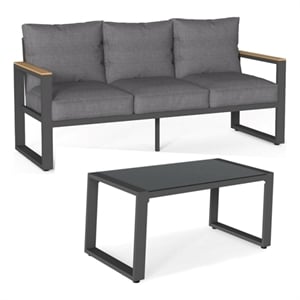 2-Piece 3-Seat Outdoor Sofa Couch Set - 75&quot All-Weather 3-Seat - Gray