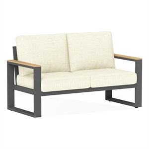 52&quot All-Weather Aluminum Patio Loveseat Sofa with Thick Beige Cushions