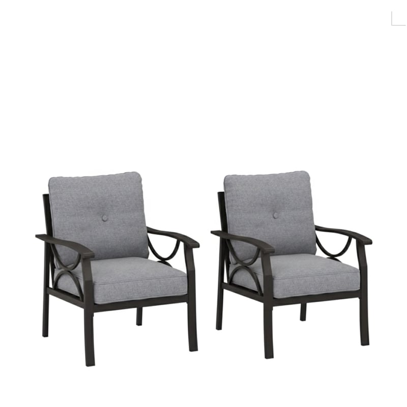 All-Weather Metal Armchairs - Khaki Frame with Gray Cushions (Set of 2)