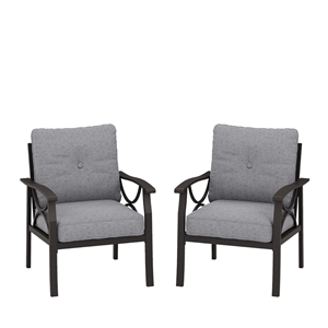 All-Weather Metal Armchairs - Khaki Frame with Gray Cushions (Set of 2)