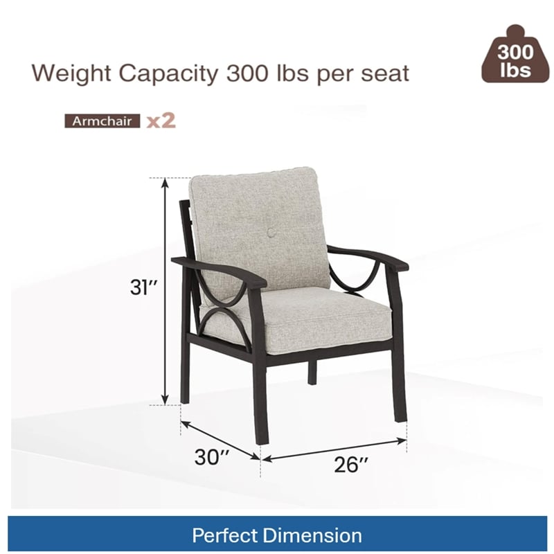All-Weather Metal Armchairs - Khaki Frame with Beige Cushions (Set of 2)