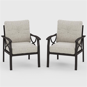 All-Weather Metal Armchairs - Khaki Frame with Beige Cushions (Set of 2)