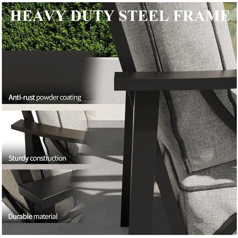 All-Weather Metal Armchairs - Black Frame with Gray Cushions (Set of 2)