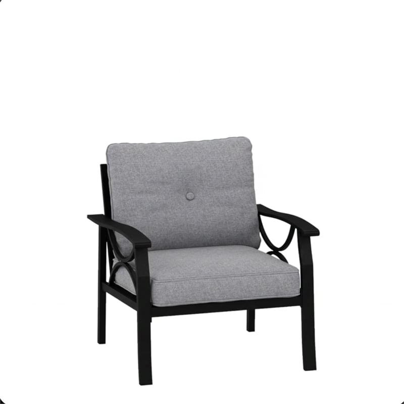 All-Weather Metal Armchairs - Black Frame with Gray Cushions (Set of 2)