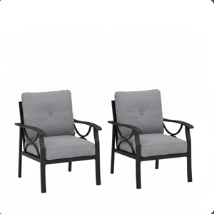 All-Weather Metal Armchairs - Black Frame with Gray Cushions (Set of 2)