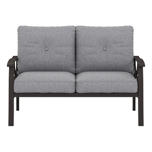 48&quot All-Weather Metal Loveseat 2 Seats Couch Sofa - Khaki Frame - Gray