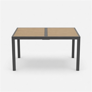 59&quot Grey Aluminum Rectangle Outdoor Patio Table - All Weather HDPS Slatted