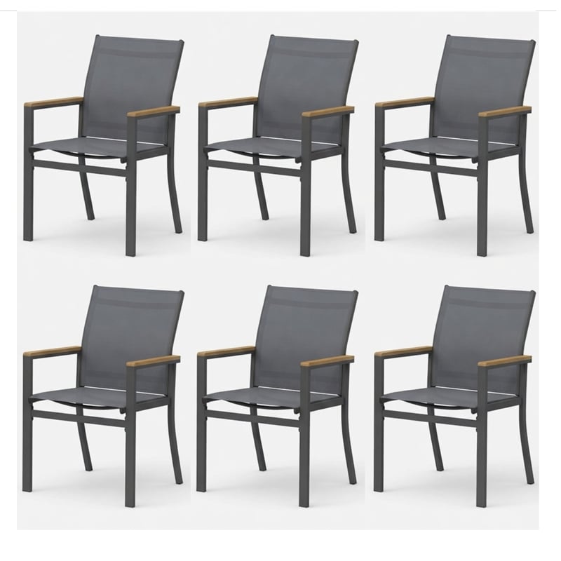 Grey Aluminum Outdoor Patio Chair - All Weather Textilene Patio (Set of 6)