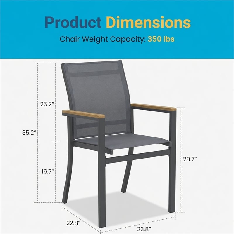 Grey Aluminum Outdoor Patio Chair - All Weather Textilene Patio (Set of 6)