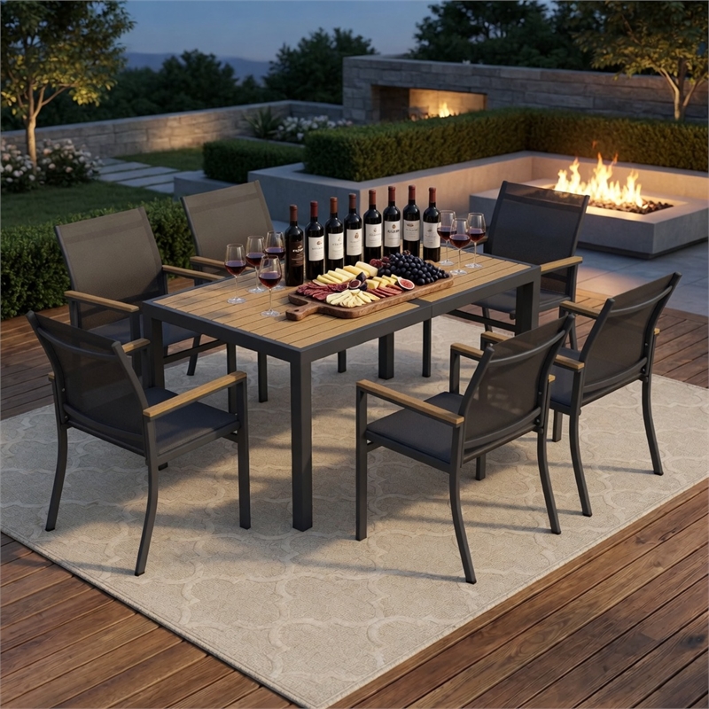 Grey Aluminum Outdoor Patio Chair - All Weather Textilene Patio (Set of 6)