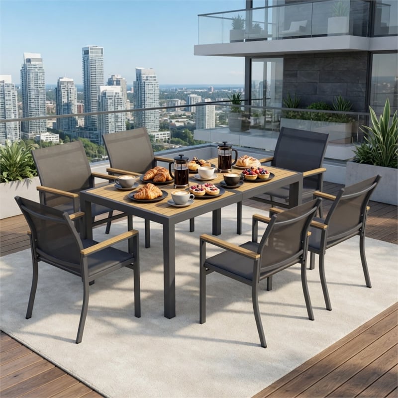 Grey Aluminum Outdoor Patio Chair - All Weather Textilene Patio (Set of 6)