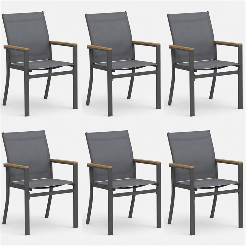 Grey Aluminum Outdoor Patio Chair - All Weather Textilene Patio (Set of 6)