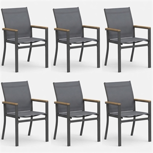 Grey Aluminum Outdoor Patio Chair - All Weather Textilene Patio (Set of 6)
