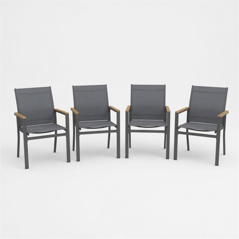Grey Aluminum Outdoor Patio Chair - All Weather Textilene Patio (Set of 4)