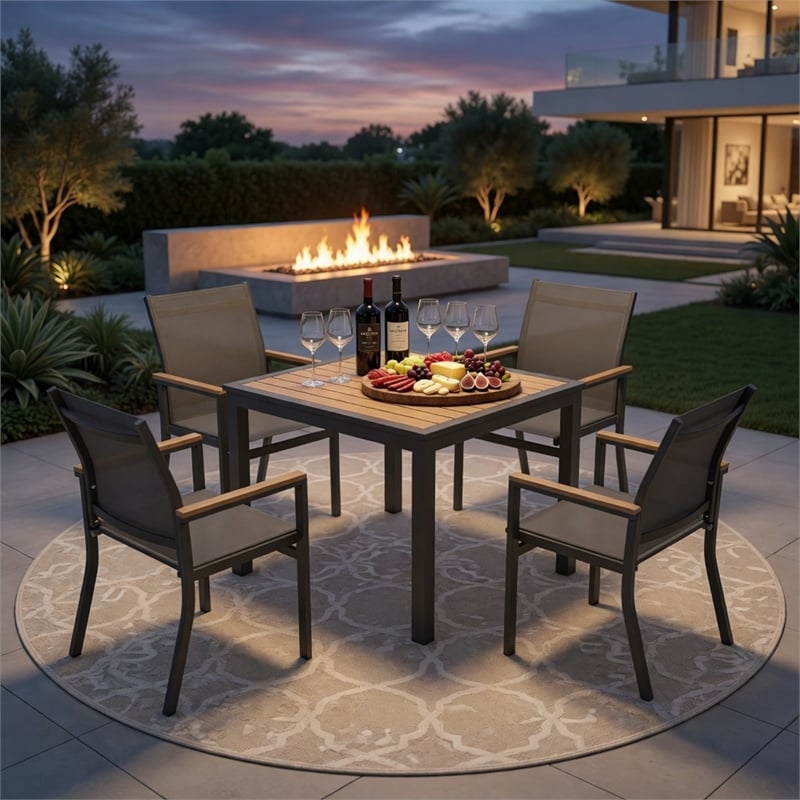 Grey Aluminum Outdoor Patio Chair - All Weather Textilene Patio (Set of 4)